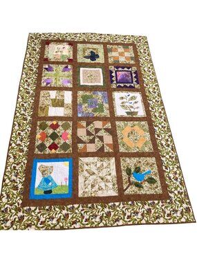 3 Dudes Quilting Completed "Green Leaves Of Summer" Patchwork Quilt 82"x53"